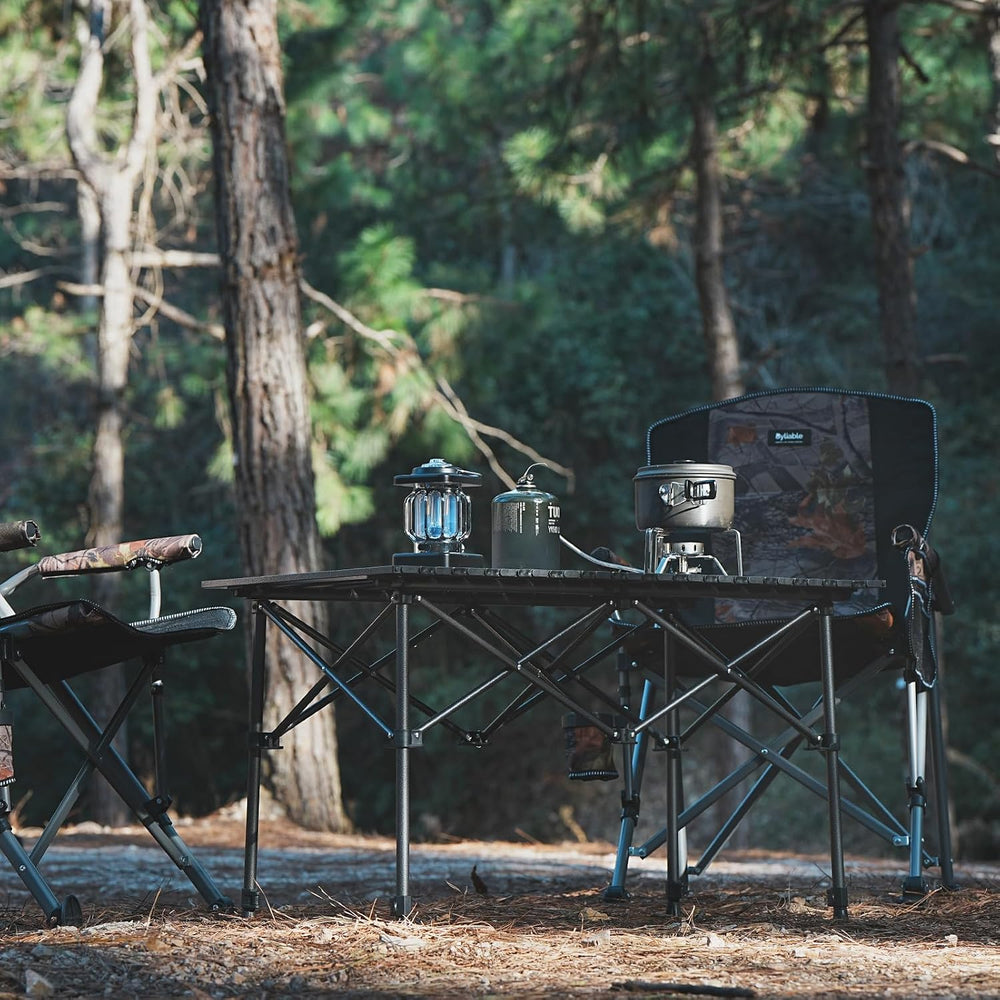 Byliable Folding Camping Table, Portable Aluminum Adjustable Height, Black