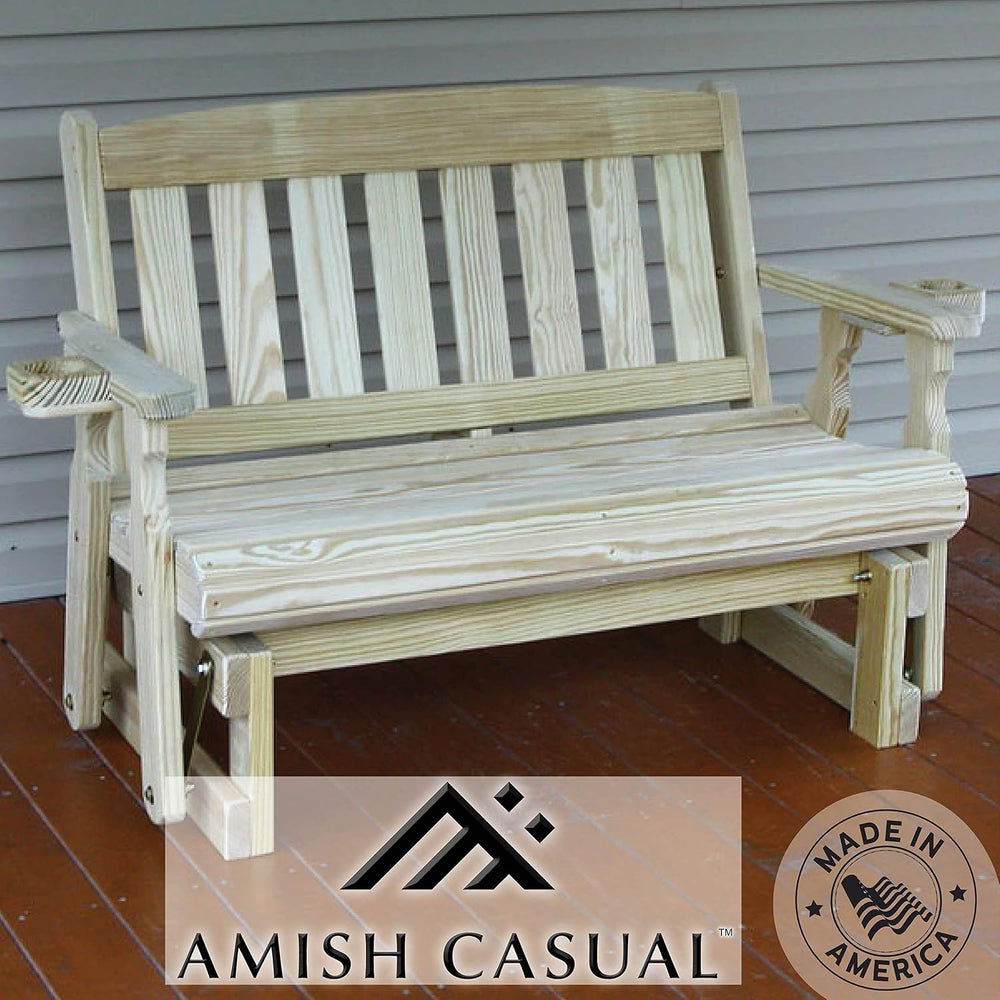 Amish Heavy Duty 800 Lb Mission Pressure Treated Porch Glider with Cupholders...