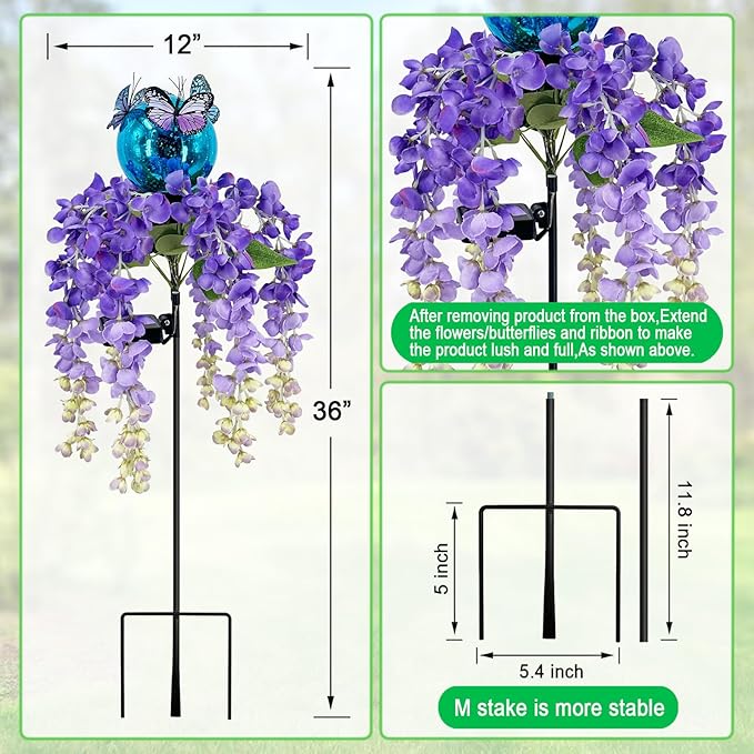 Solar Lights Outdoor Pathway,Wisteria Flower Garden Stakes,Colorful LED Light...