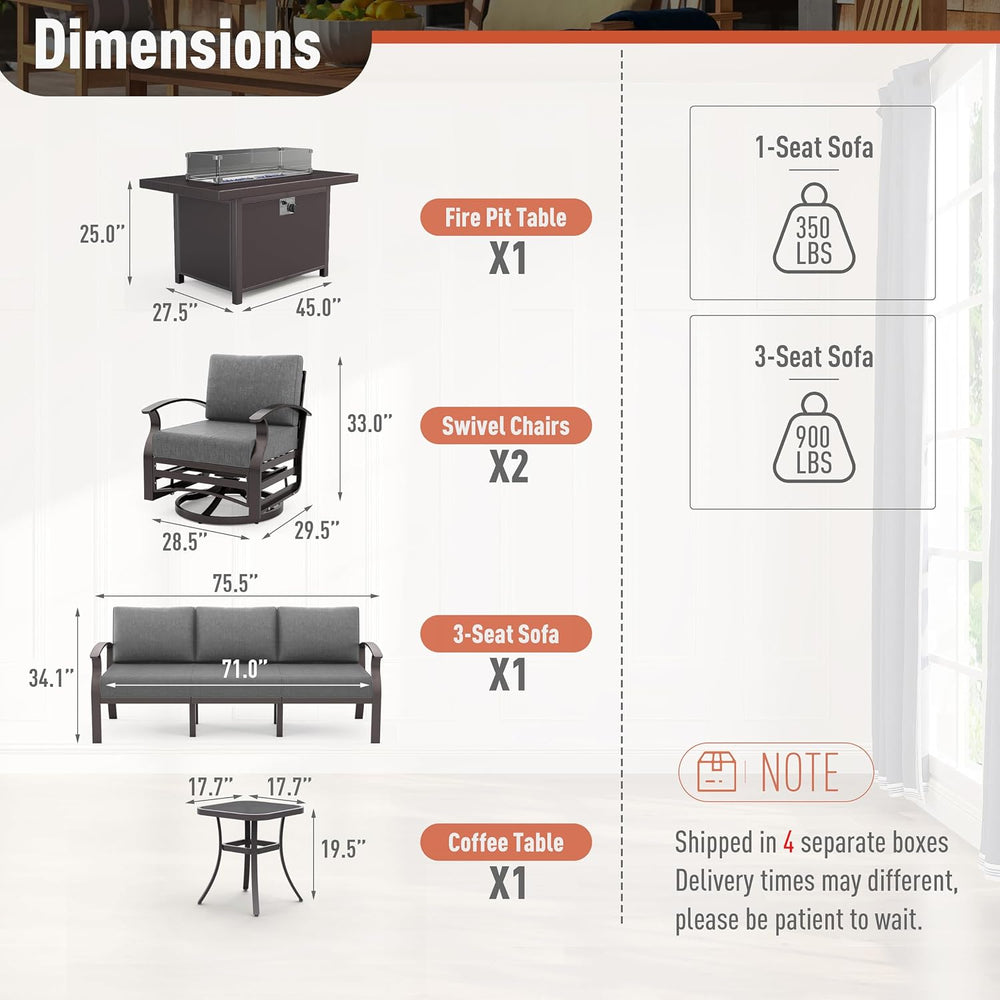 Kurapika Aluminum Patio Furniture Set 5-Seat Modern Metal Outdoor Conversatio...