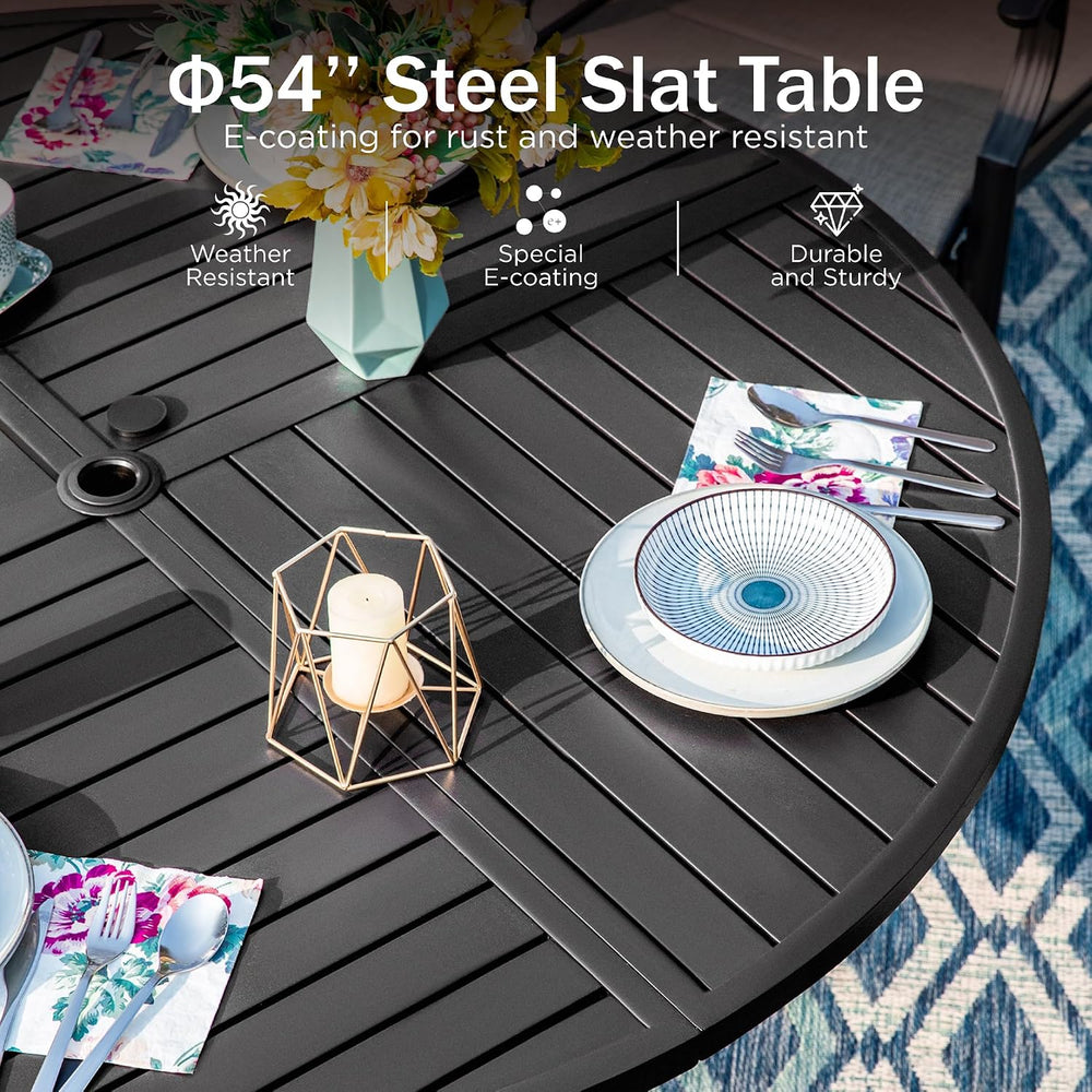 PHI VILLA Patio Dining Set, Swivel Chairs, Round Metal Table