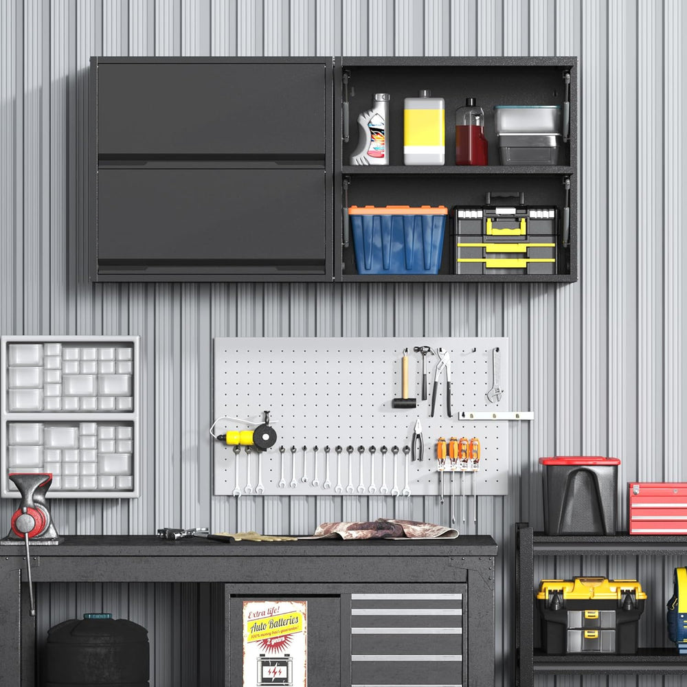 2 Door Garage Wall Cabinet with Up-Flip Door, 25.6" H Metal Wall Cabinet