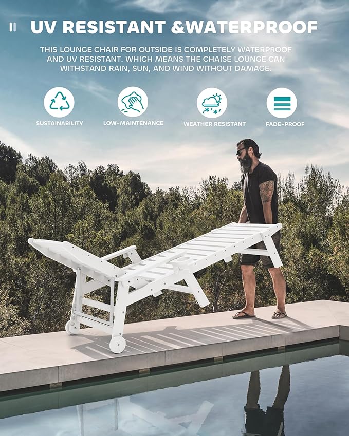 SERWALL Patio Chaise Lounge Chair Set of 2 with 9FT Patio Umbrella, 78'