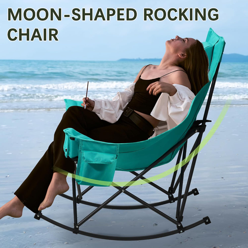 Unisakey Oversize Foldable Rocking Camping Chair300lbs Capacity,Green