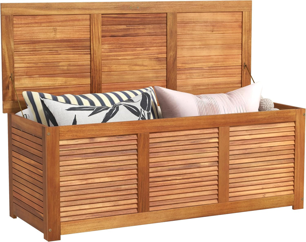 RELAX4LIFE Deck Box Acacia Wood, 46 Gallon Backyard Storage Bin Container for...