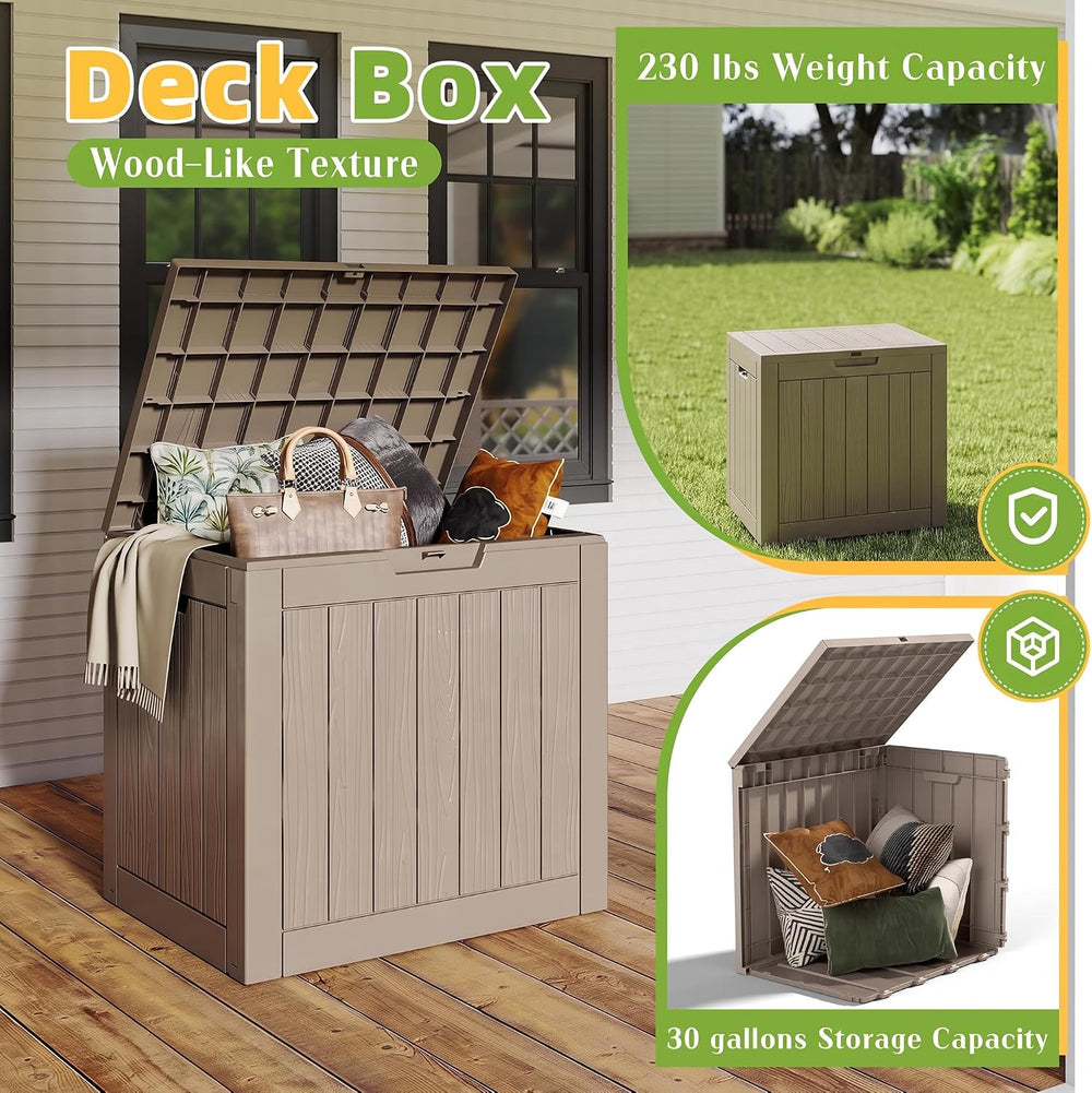 31 Gallon Outdoor Storage Box Weather Resistant UV Protection Waterproof Resi...