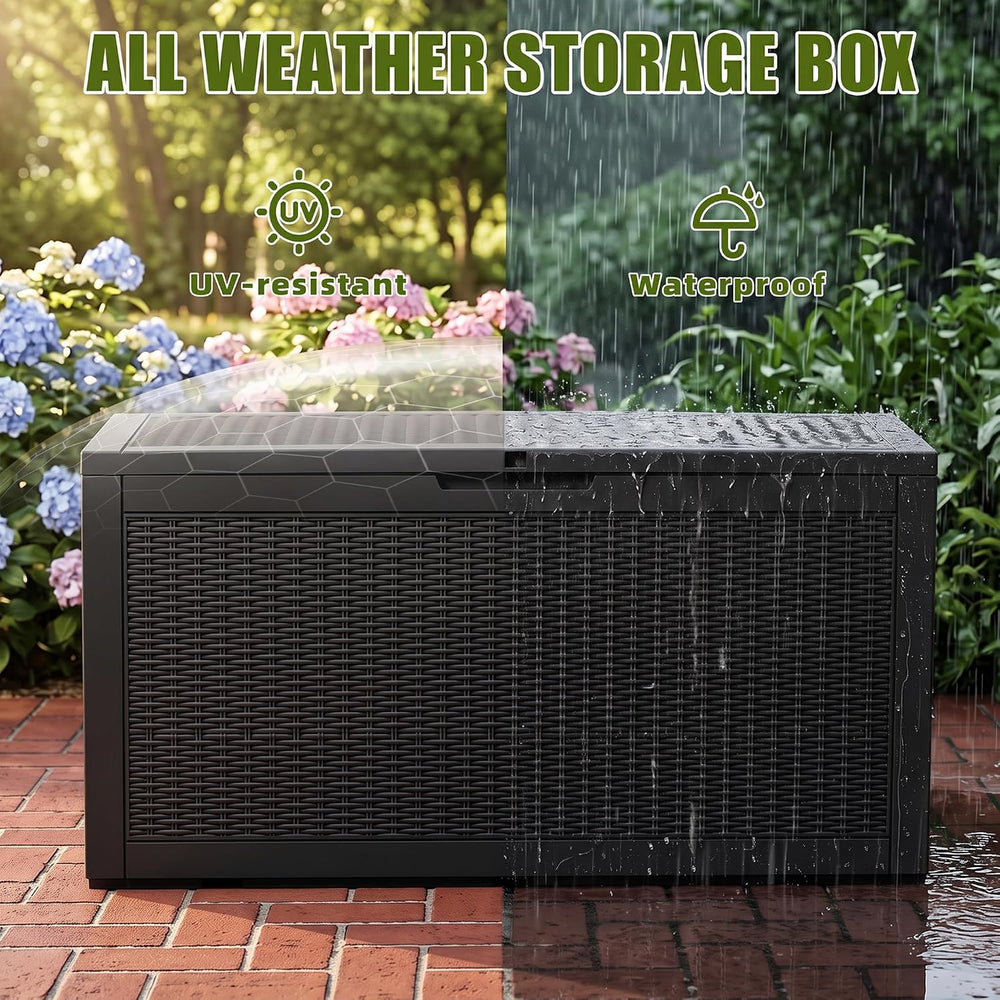 ROJIK 195 Gallon Deck Boxes Outdoor Waterproof Storage Box, Black