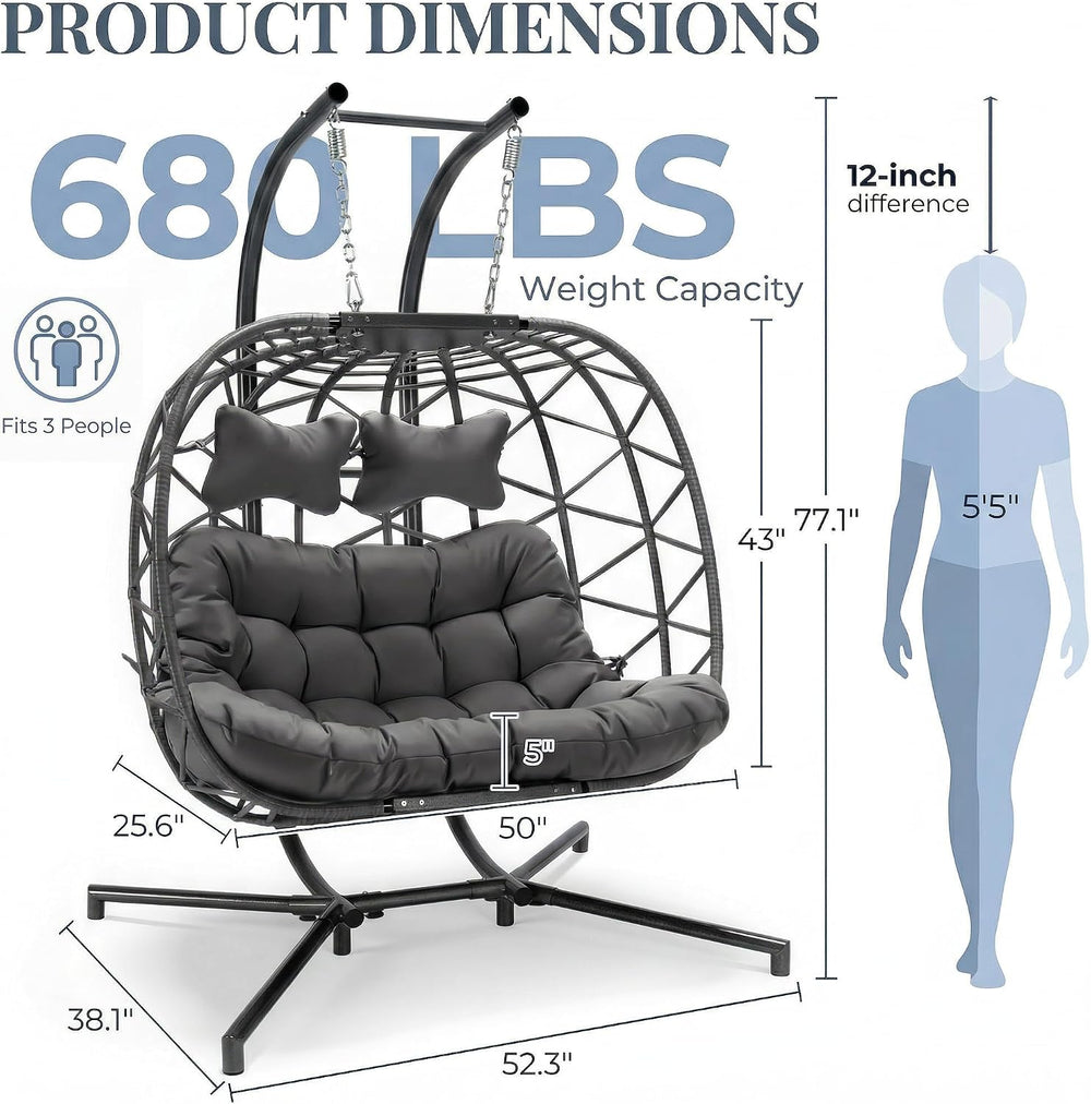 RADIATA Double Egg Swing Chair with Stand and Cover, Outdoor Large Seat