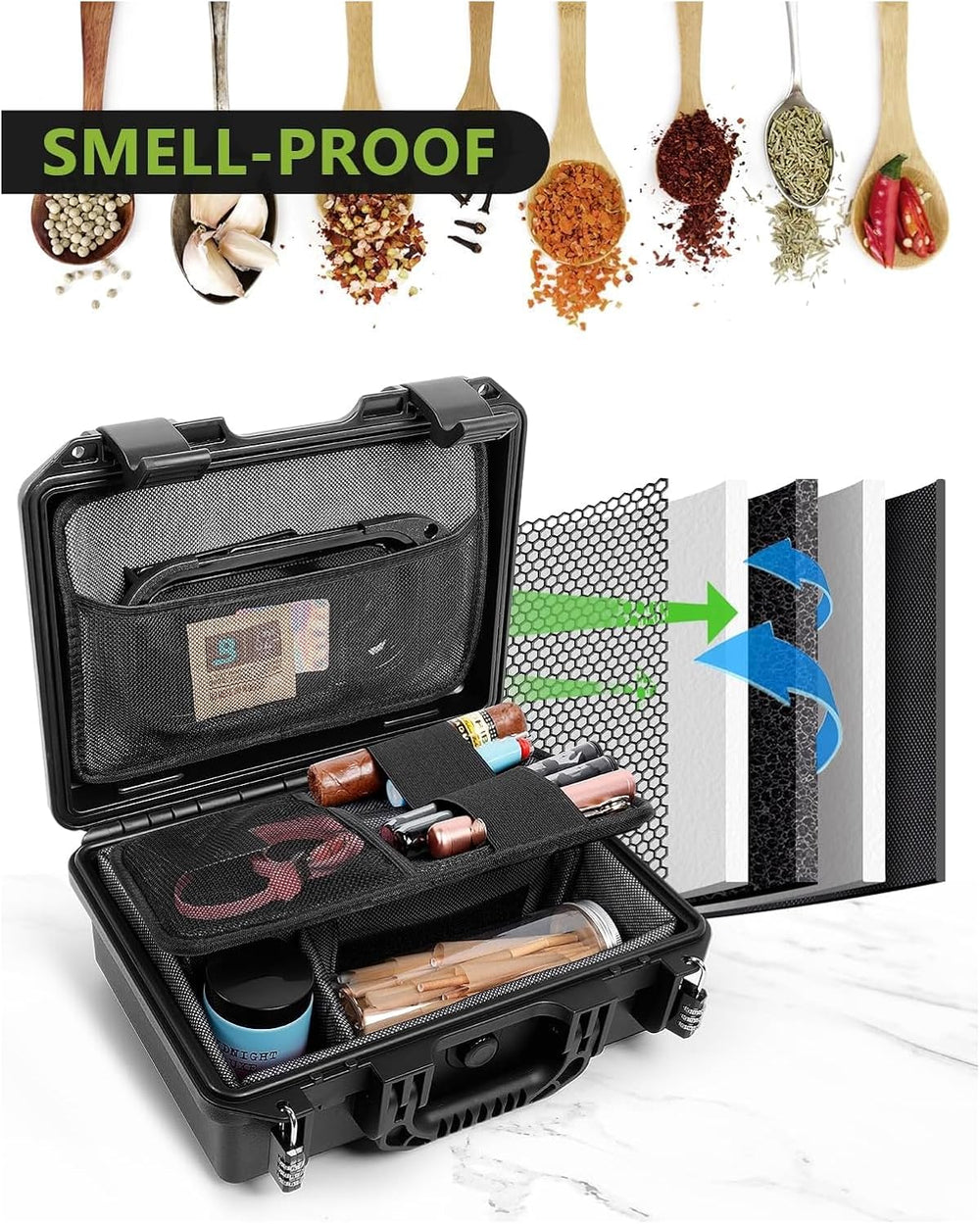 Smell Proof Container, Crushproof Stash Storage Case with Accessories