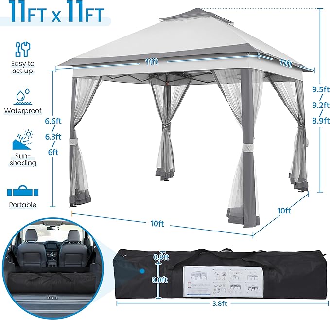 Yaheetech 11x11 Pop Up Gazebo Outdoor Canopy Shelter, Instant Patio Gazebo Su...