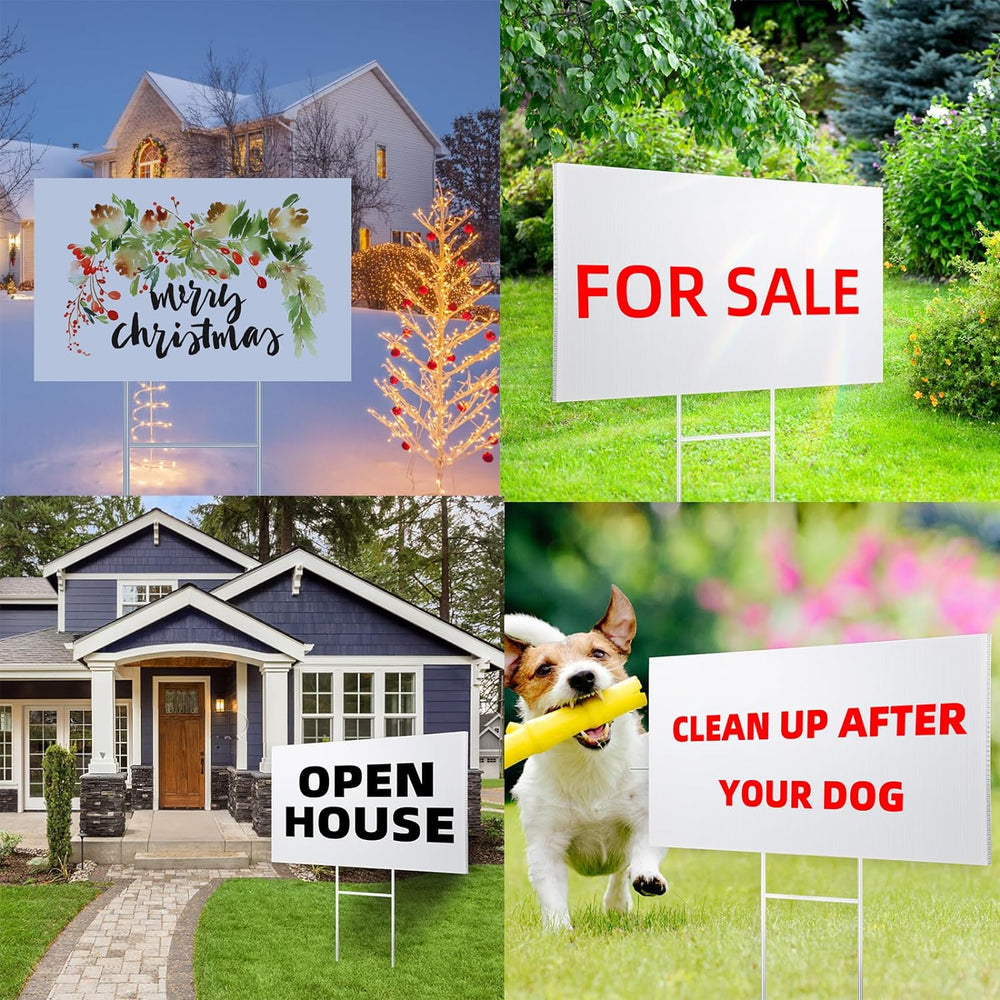 12 Pack Large Blank Yard Signs 18 x 24" with Metal Stakes, White Plastic...