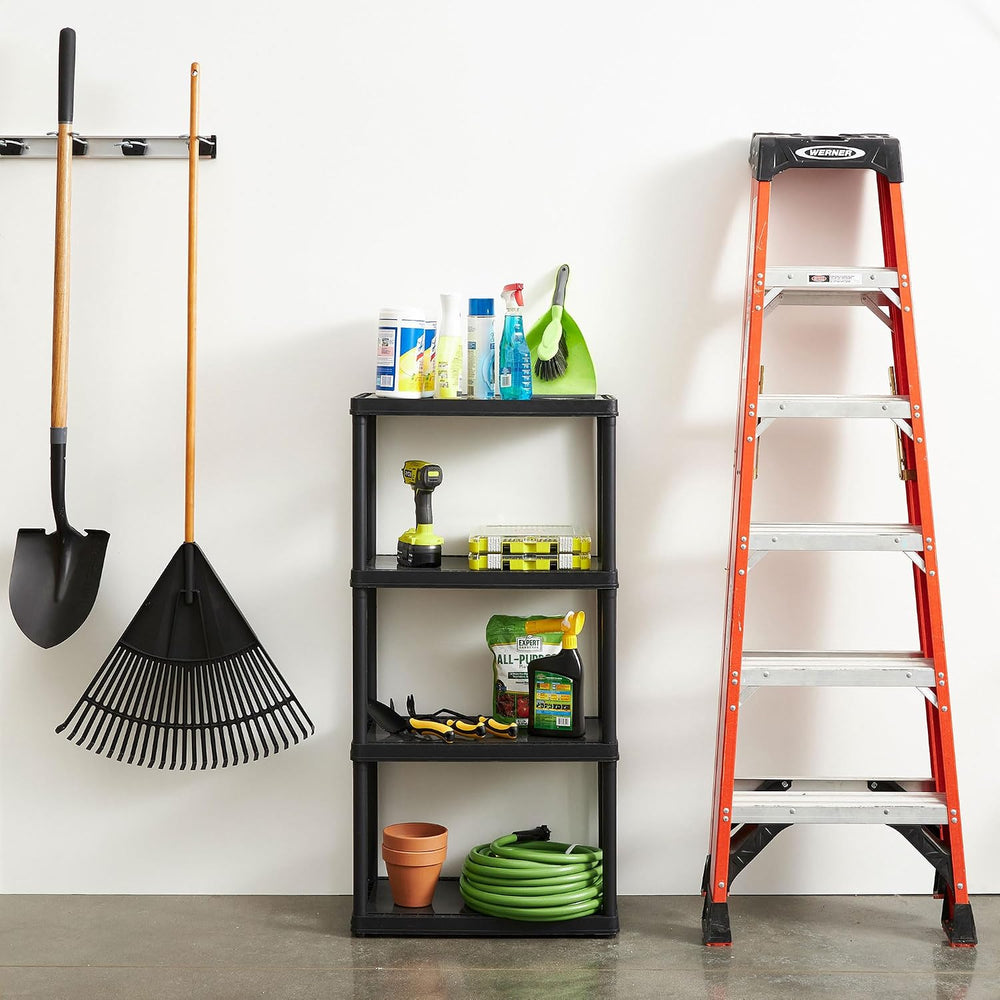 Gracious Living 4-Shelf Fixed-Height Light-Duty Storage, Black, 2-Pack