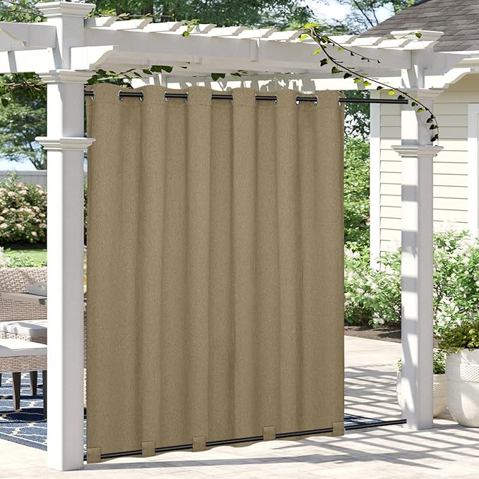 Easy-Going Linen Look Outdoor Curtains Waterproof Windproof Porch Curtains, S...
