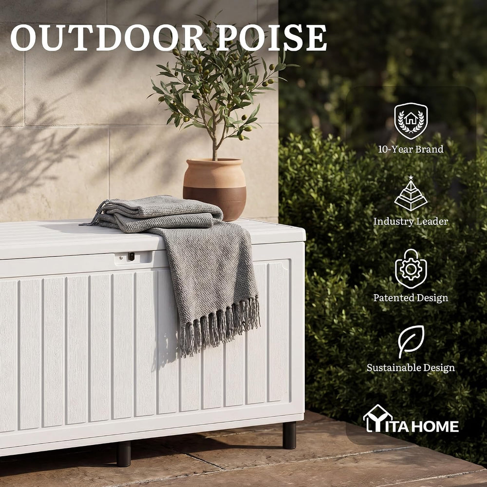 YITAHOME 90 Gallon Outdoor Double-Wall Deck Box w/6 Heavy-Duty Metal Legs