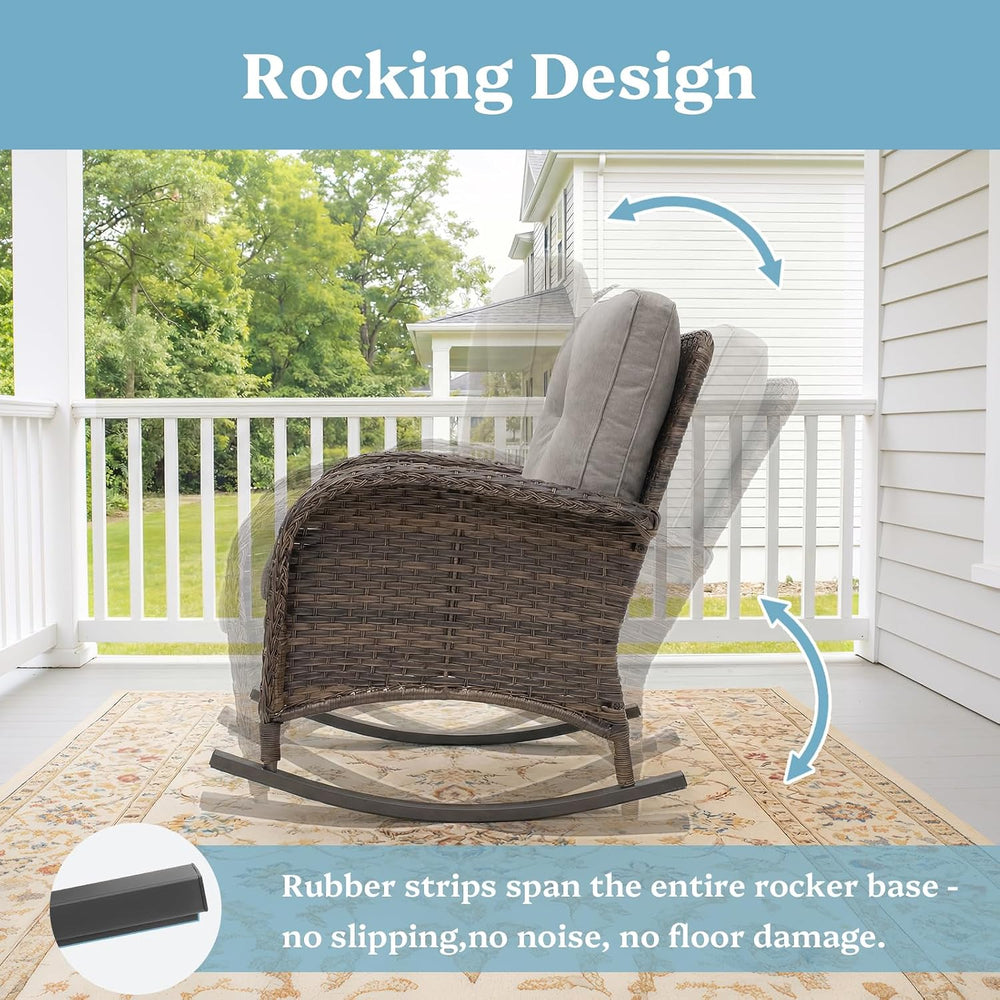 3 Pieces Patio Furniture Set, Outdoor Wicker Porch Rocking Chairs with Wicker...