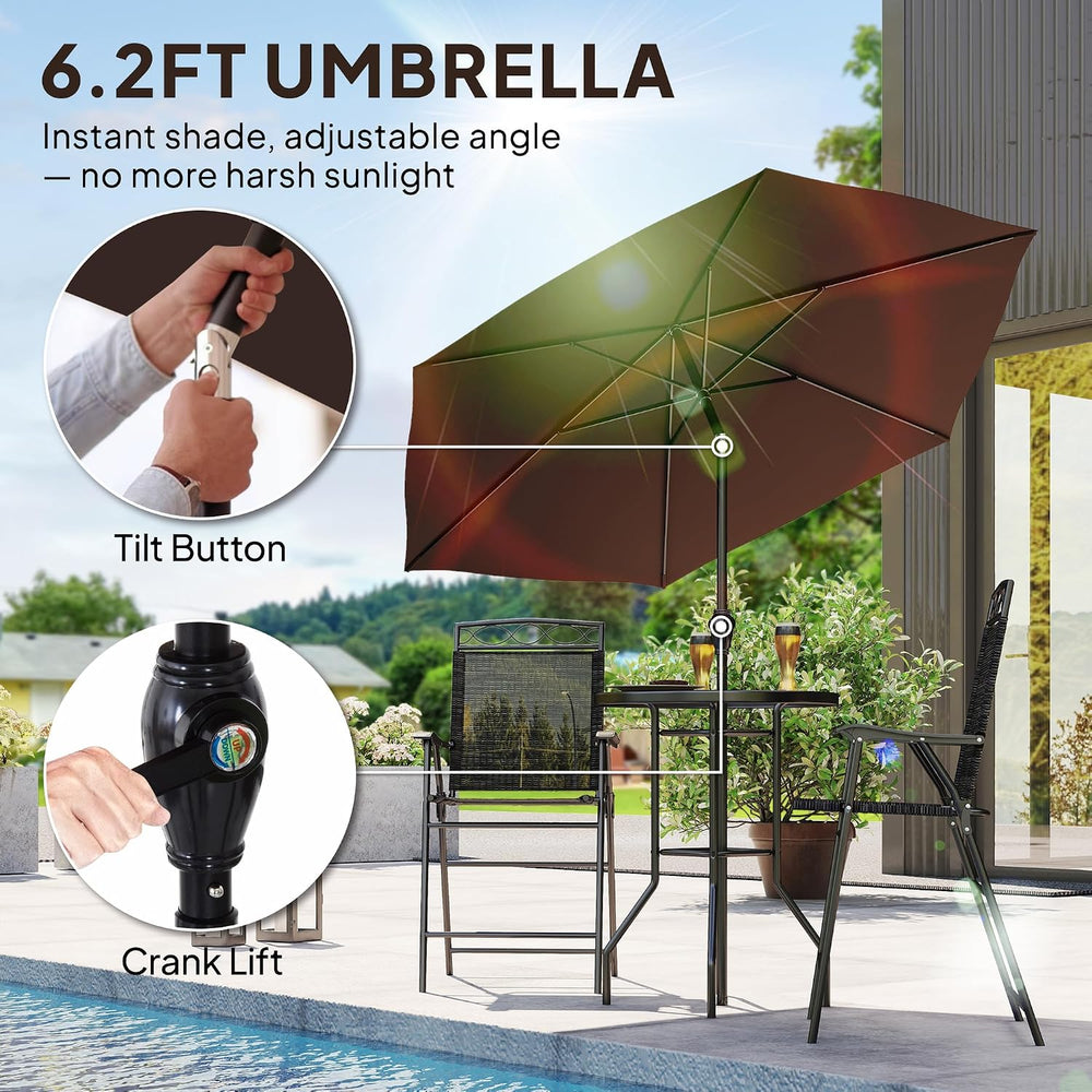 Outsunny 4 Piece Outdoor Patio Dining Furniture Set, 2 Folding Chairs, Adjust...
