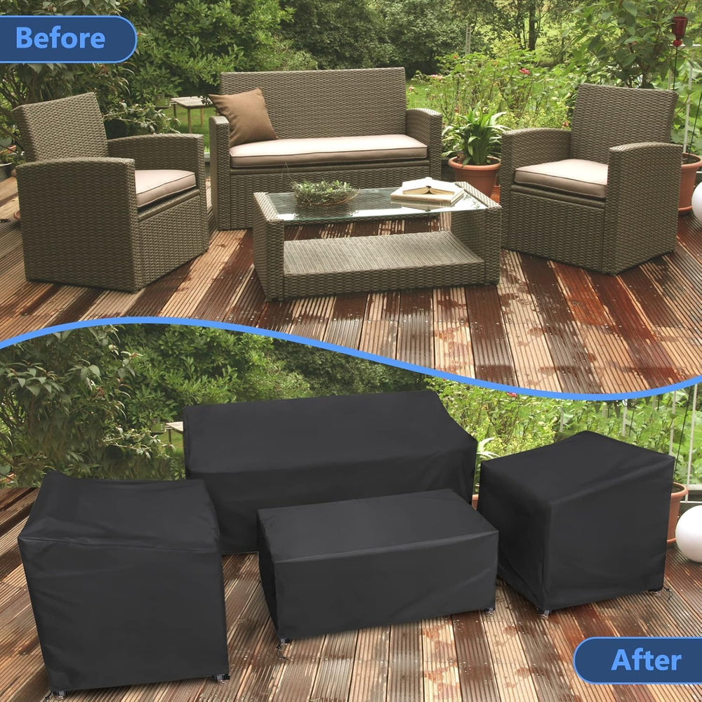 STARTWO Patio Furniture Cover 4 Piece Set, Black 600D, X-Large