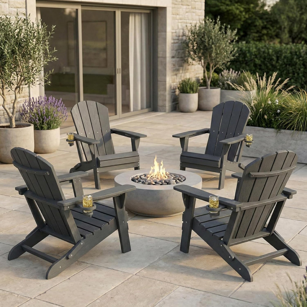 GLANC Folding Adirondack Chairs Set of 2, HDPE All-Weather Outdoor Patio Fire...