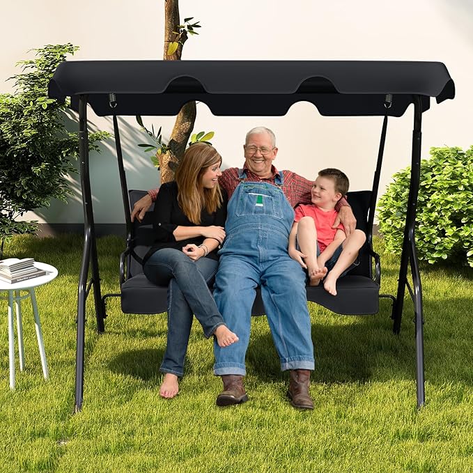 Tangkula 3 Person Porch Swing, Patio Swing with Removable Cushion & Powde...