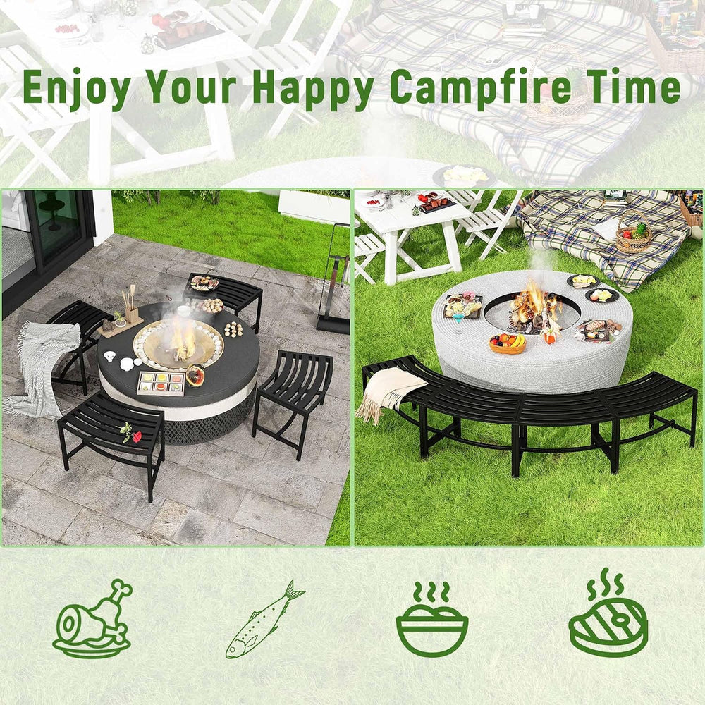 Metal Outdoor Curved Fire Pit Bench Set of 4, Fire Pit Seating Waterproof, St...
