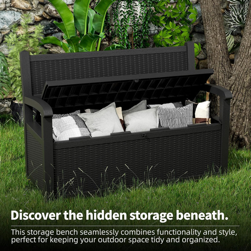 ROJIK 80 Gallon Storage Bench Deck Box Outdoor with Armrests,Storage Furnitur...