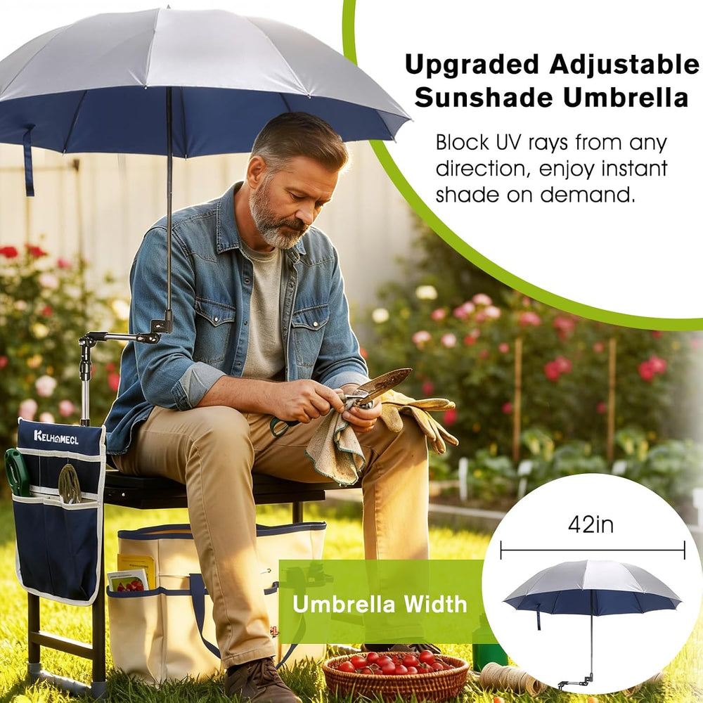 Garden Kneeler and Seat with Umbrella,Heavy Duty Gardening Bench and Stool