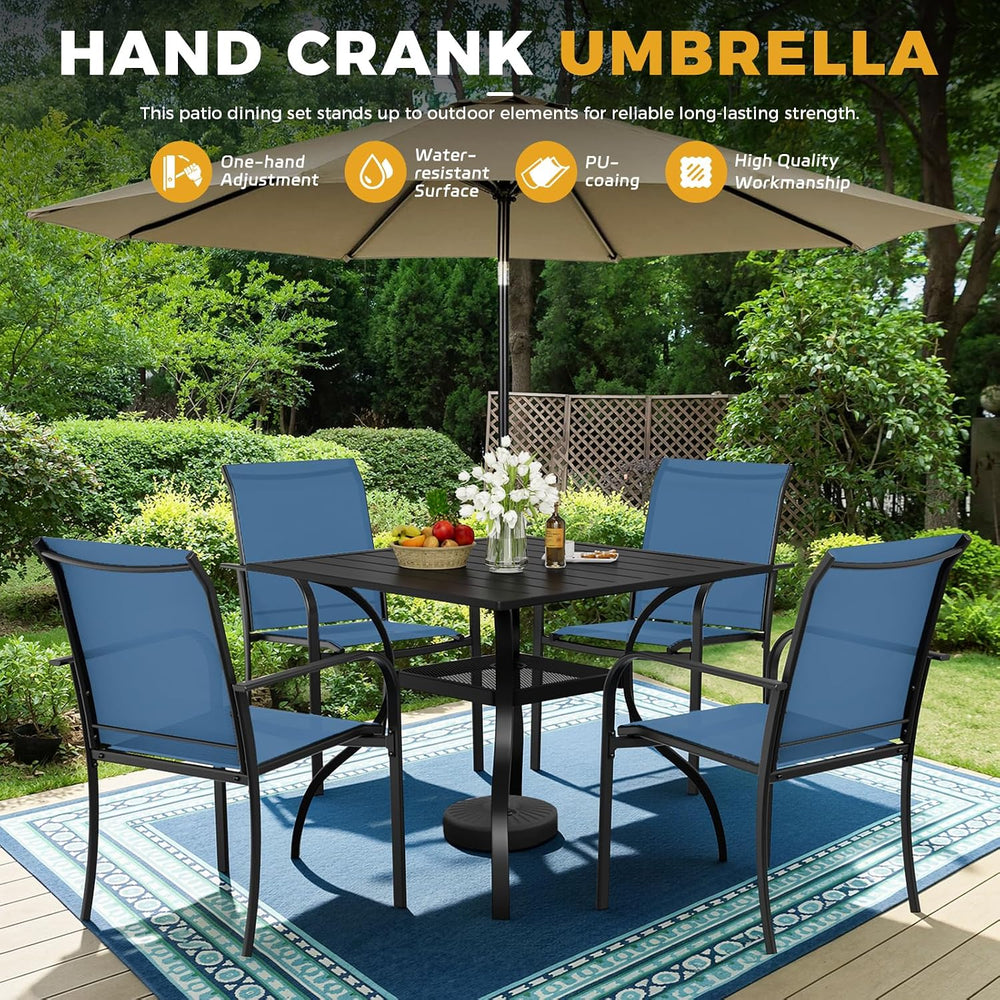 5-Piece Patio Dining Set with Umbrella,4 Person Outdoor Table and Chairs Set,...
