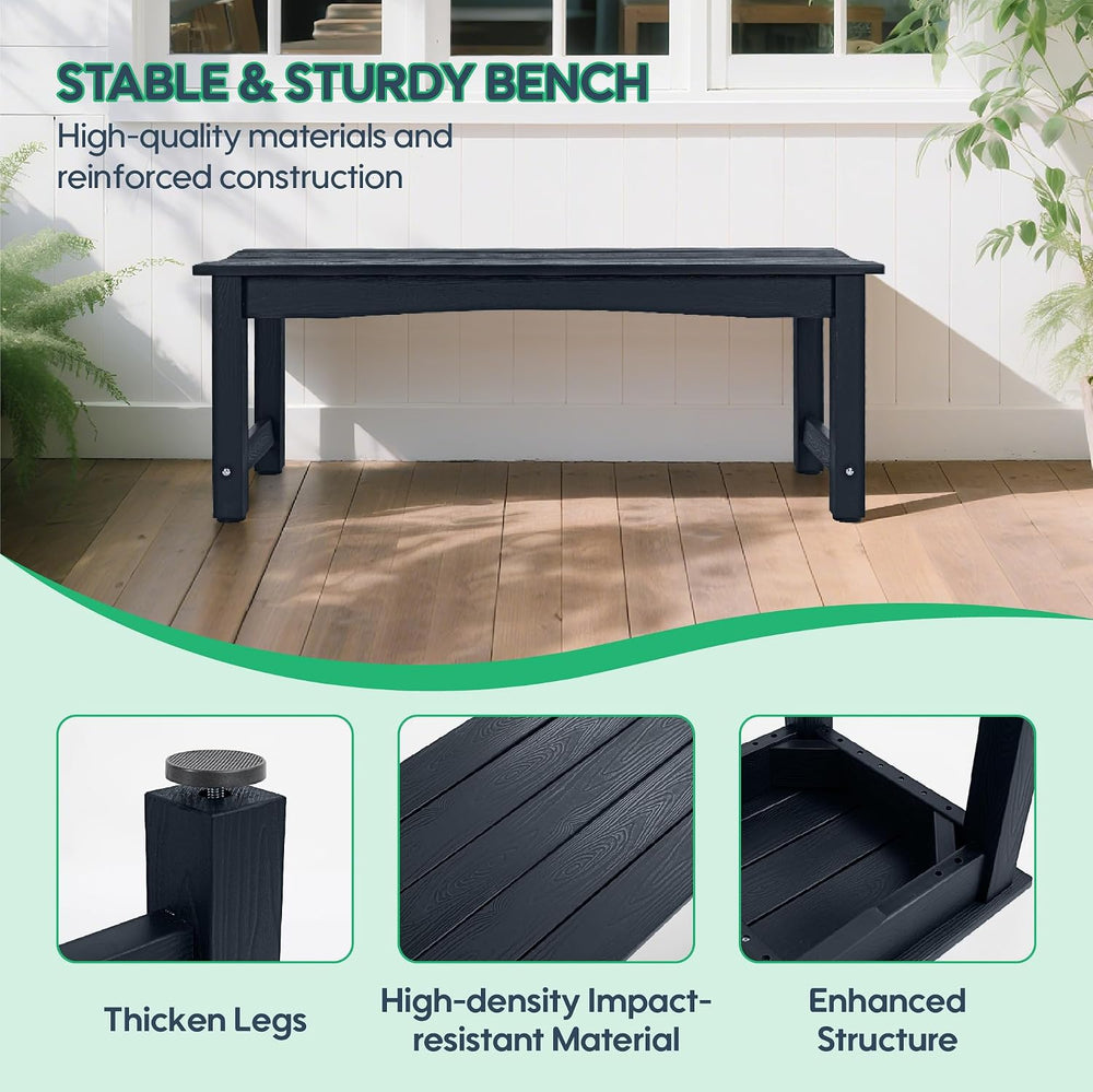 Weatherproof HIPS Outdoor Bench, 2-Person Patio Dining Bench, All-Weather Pol...