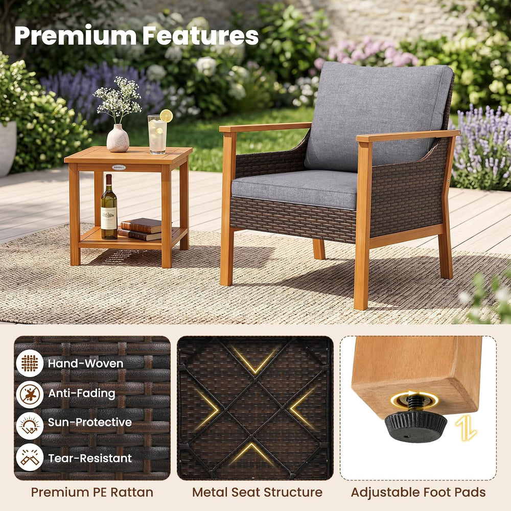 Tangkula 3 Pieces PE Wicker Patio Bistro Set (Gray)
