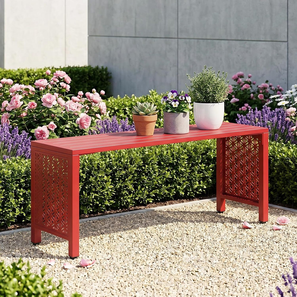 VINGLI 40in Outdoor Metal Bench, All-Weathe Backless Patio Bench with Slatted...