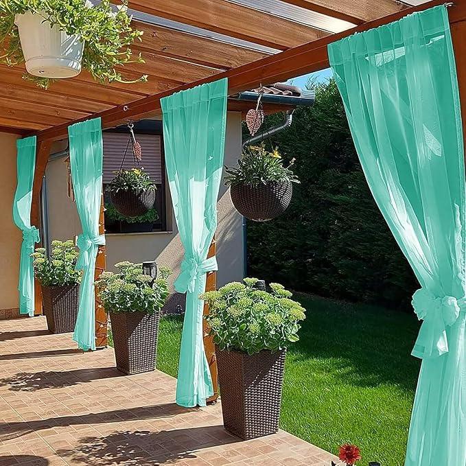 SpaceDresser Waterproof Outdoor Sheer Curtains for Patio - 2 Panels Rod Pocke...