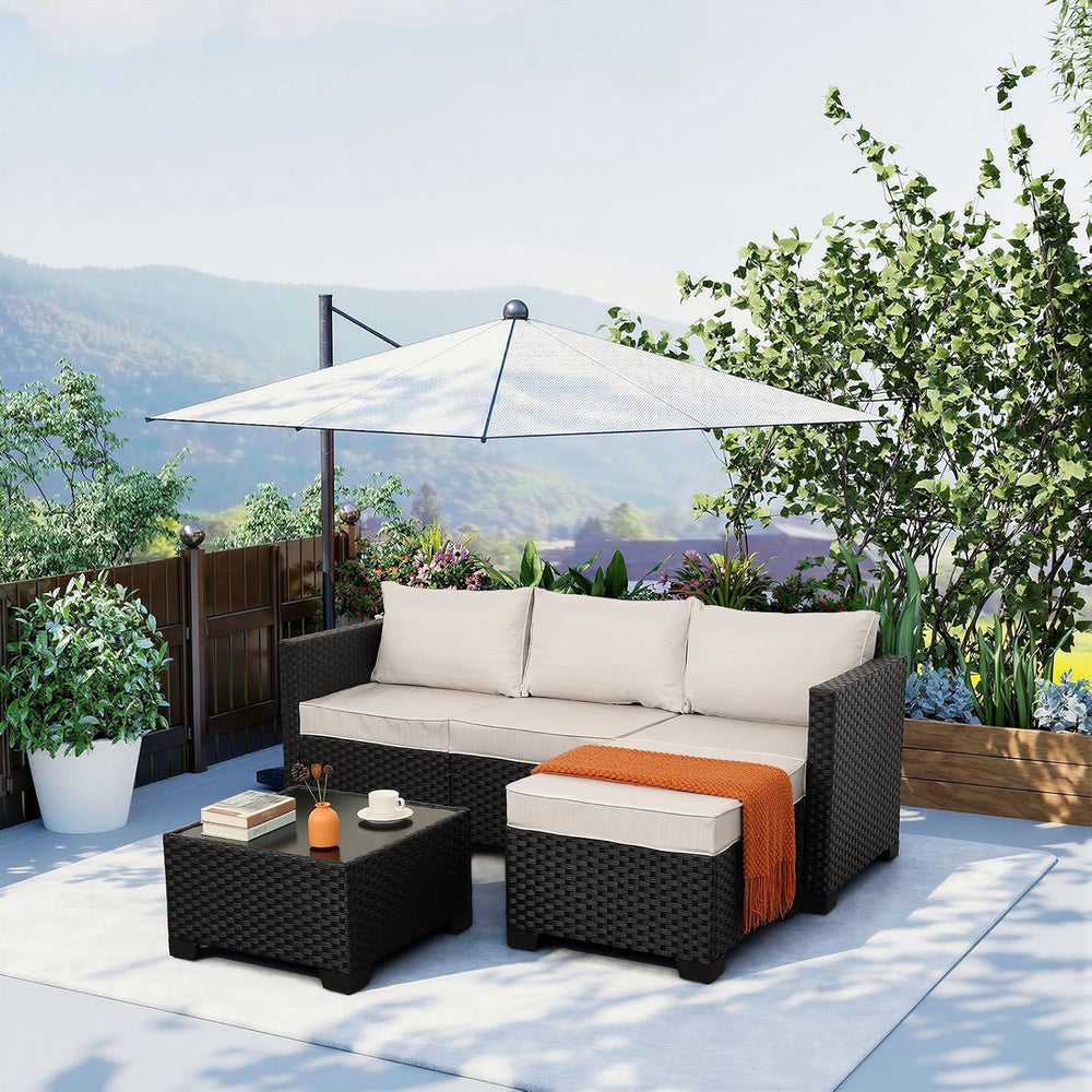 Oasishine Wicker Patio Furniture Patio Couch 3 Pieces Outdoor Sectional with ...