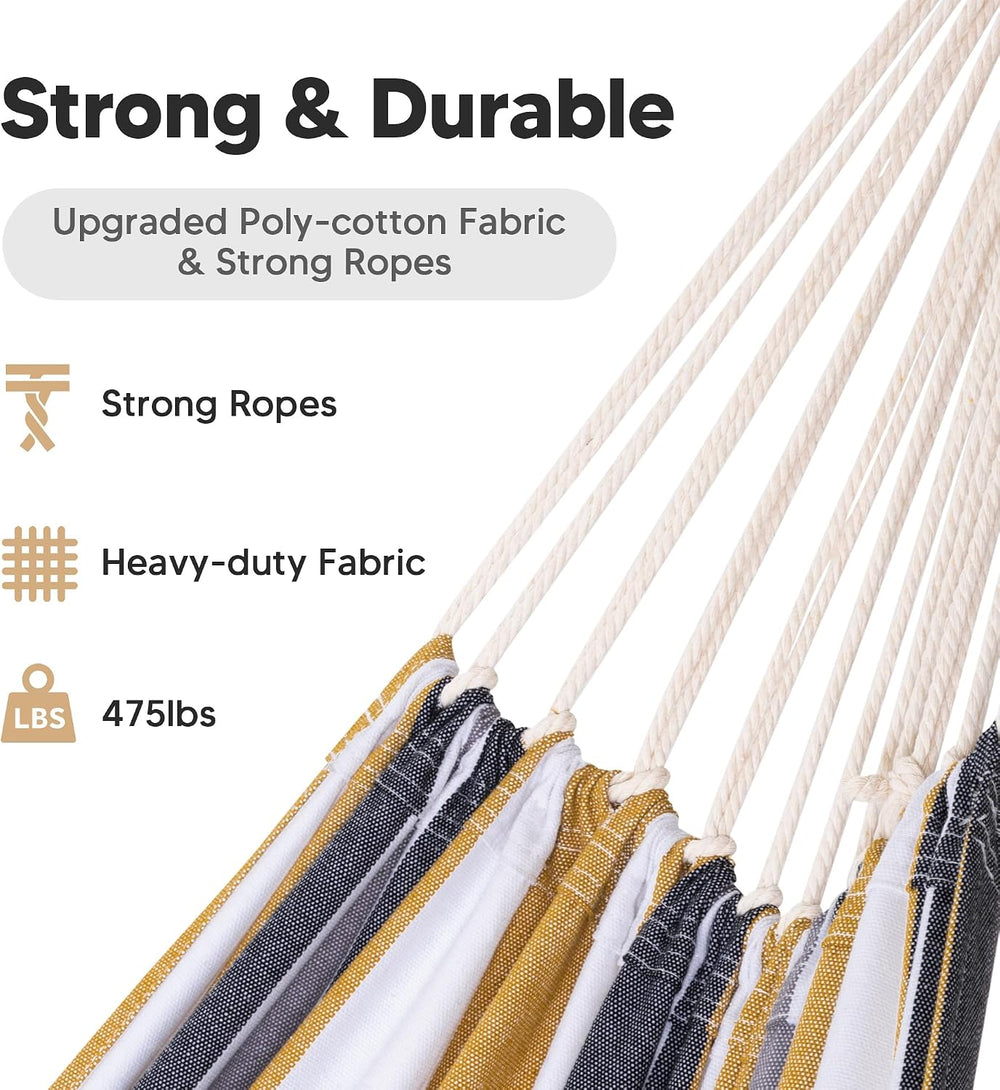Large Hammock for Tree, Outdoor Tree Fabric Hammock Only, Coffee Stripes