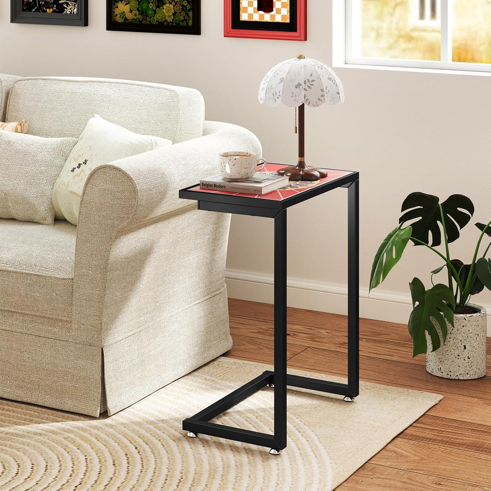 GIANTEX Mosaic C-Shaped Outdoor Side Table with Sturdy Metal Frame and Adjust...