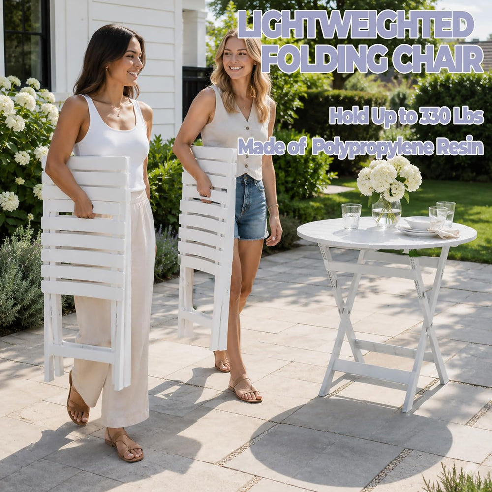 3-Piece Outdoor Bistro Set with Folding Table and Chairs, White