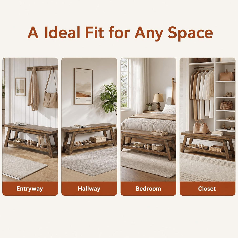 Tribesigns 55" Entryway Bench with Shoe Storage, Wood Bench Seat