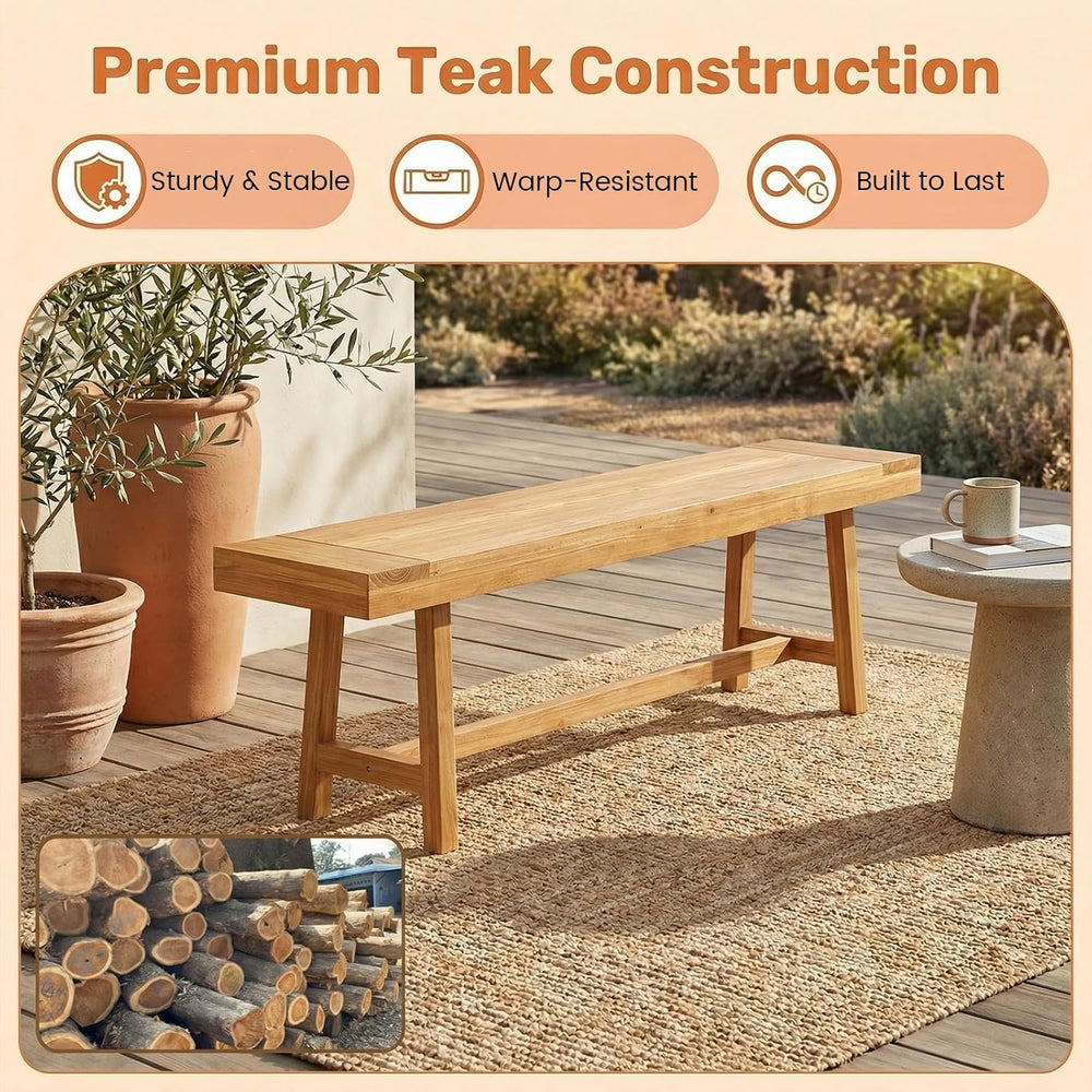 Tangkula 63-Inch Teak Wood Outdoor Bench Backless, Farmhouse Long Patio Dinin...