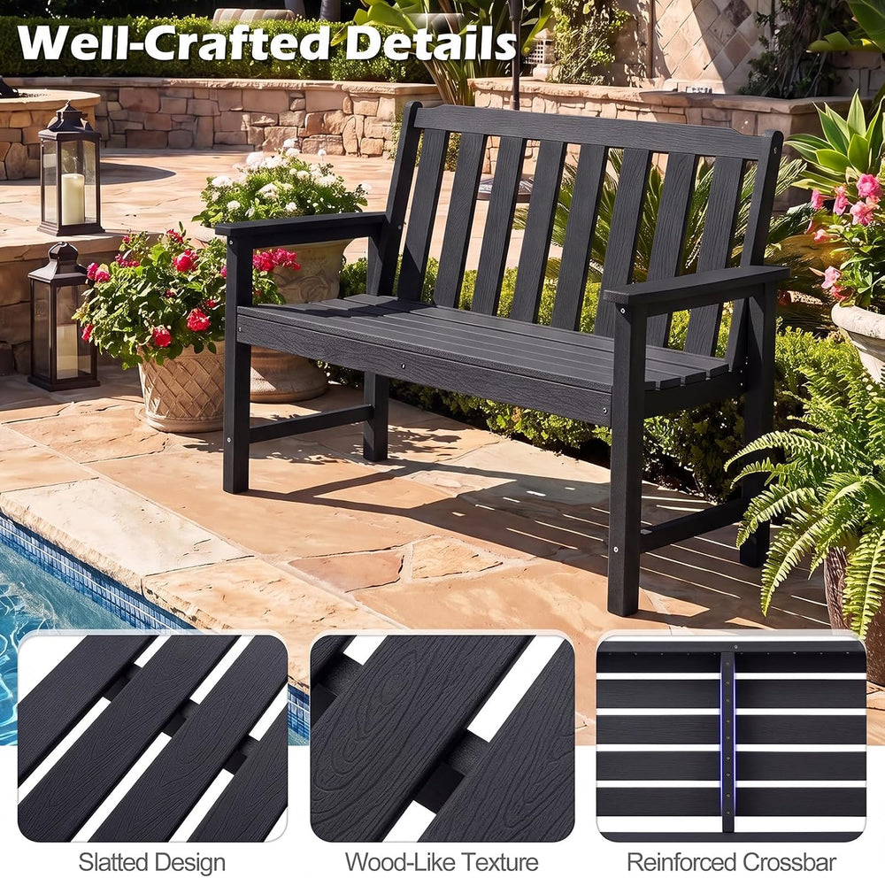 Tangkula 2-Person HDPE Outdoor Garden Bench with Backrest, Black