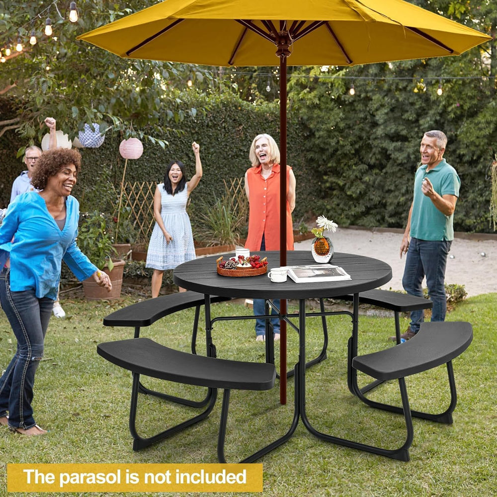 Round Picnic Table for Outdoors, 8 Person Outdoor Picnic Tables & Benches...