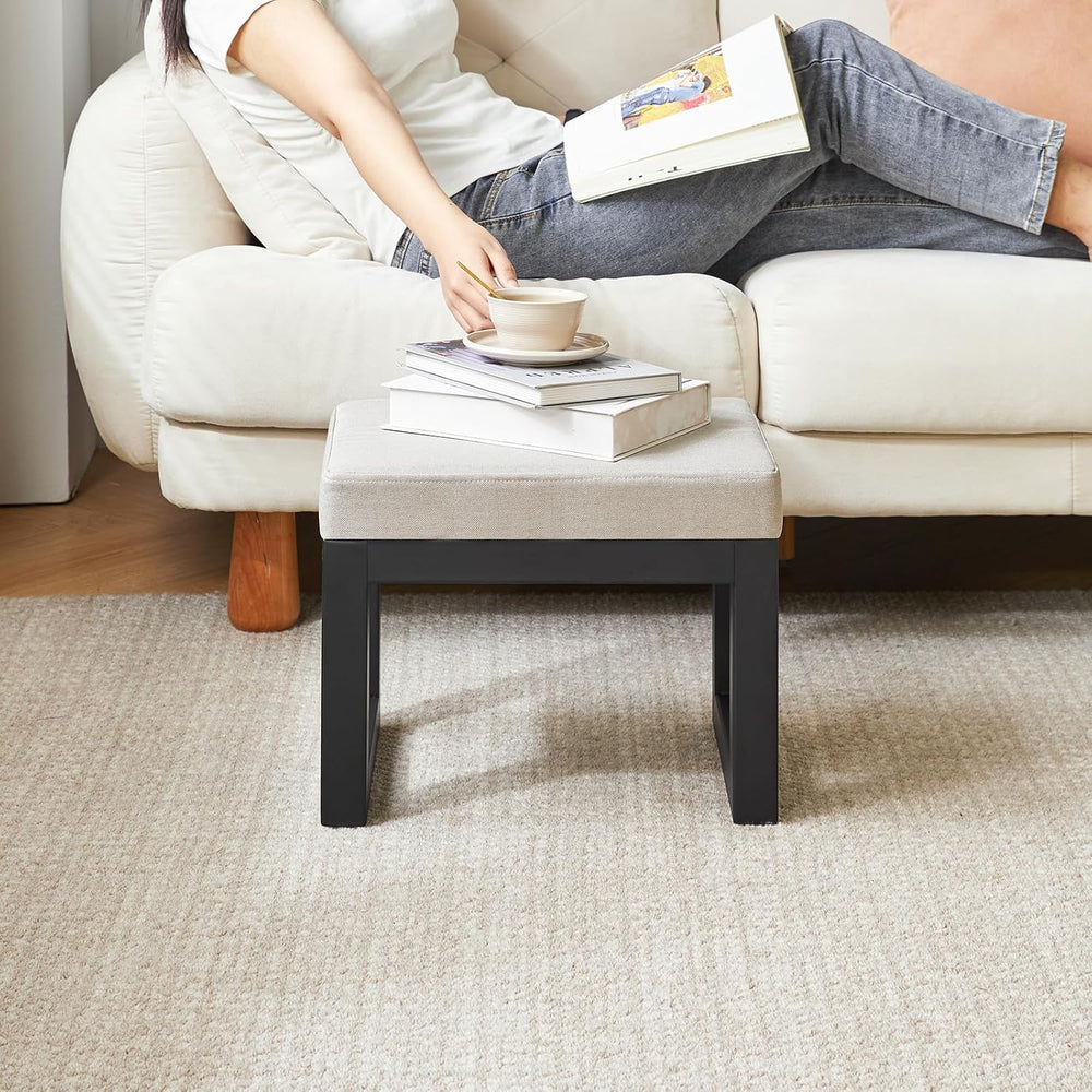 IBUYKE Small Footstool Ottoman, Linen Fabric Footrest, Grey