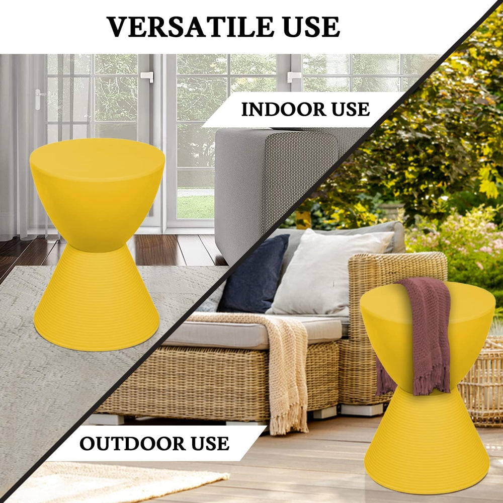 LeisureMod Modern Hourglass Yellow Side Table - ABS Shell Drum End Table with...
