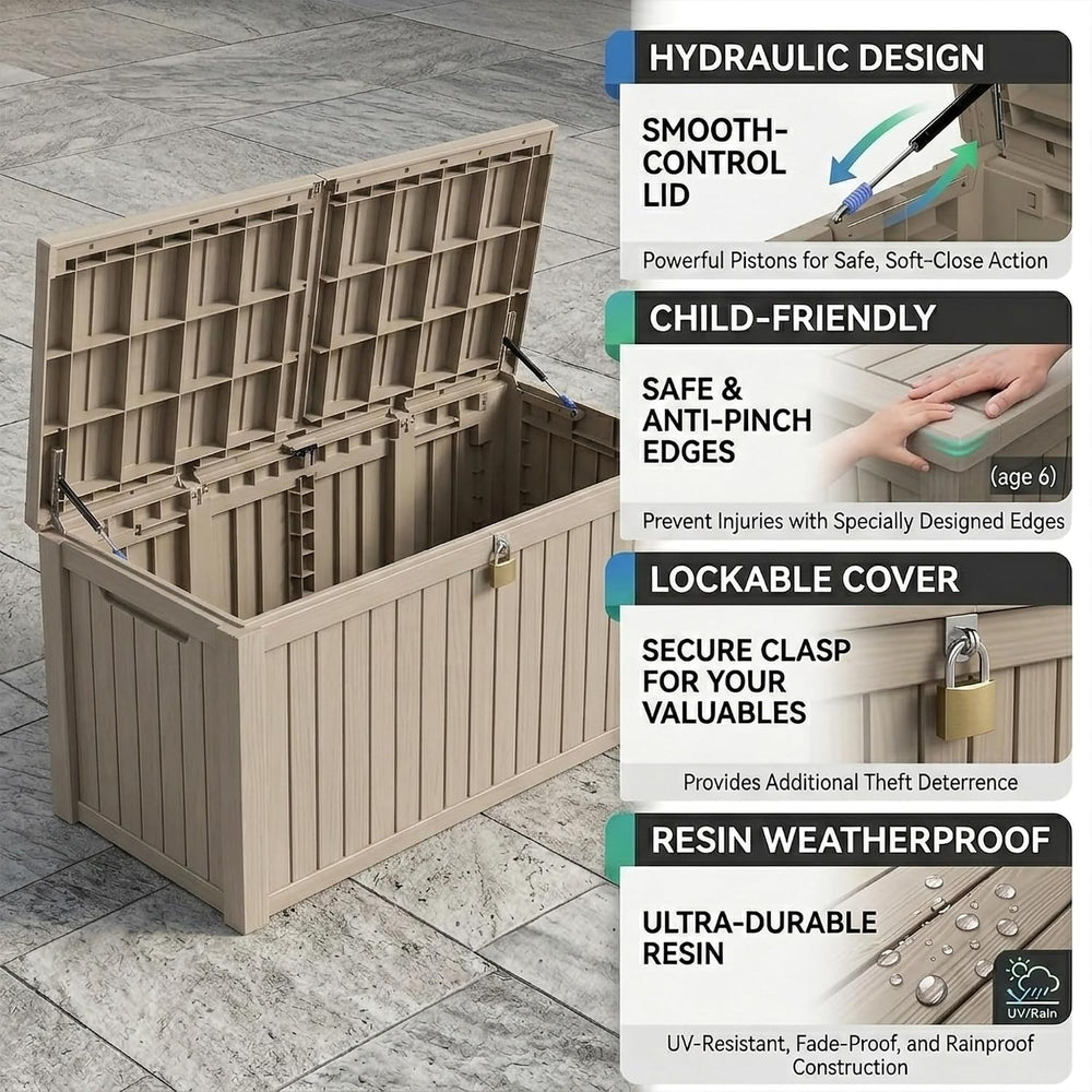 320 Gallon Extra-large Outdoor Storage Box, Waterproof Lockable Deck Box