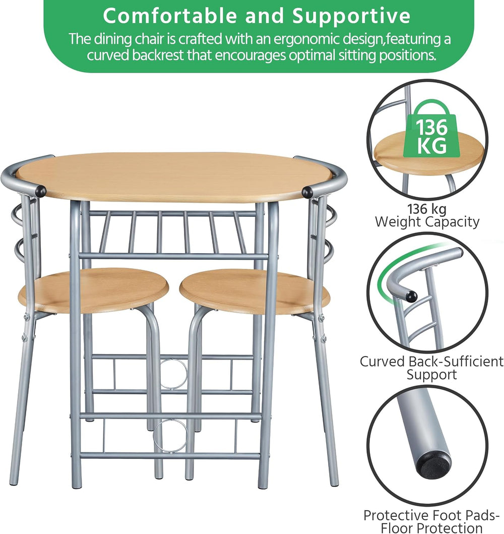 Yaheetech 3 Piece Dining Table Set for 2, Small Table and Chairs, Natural