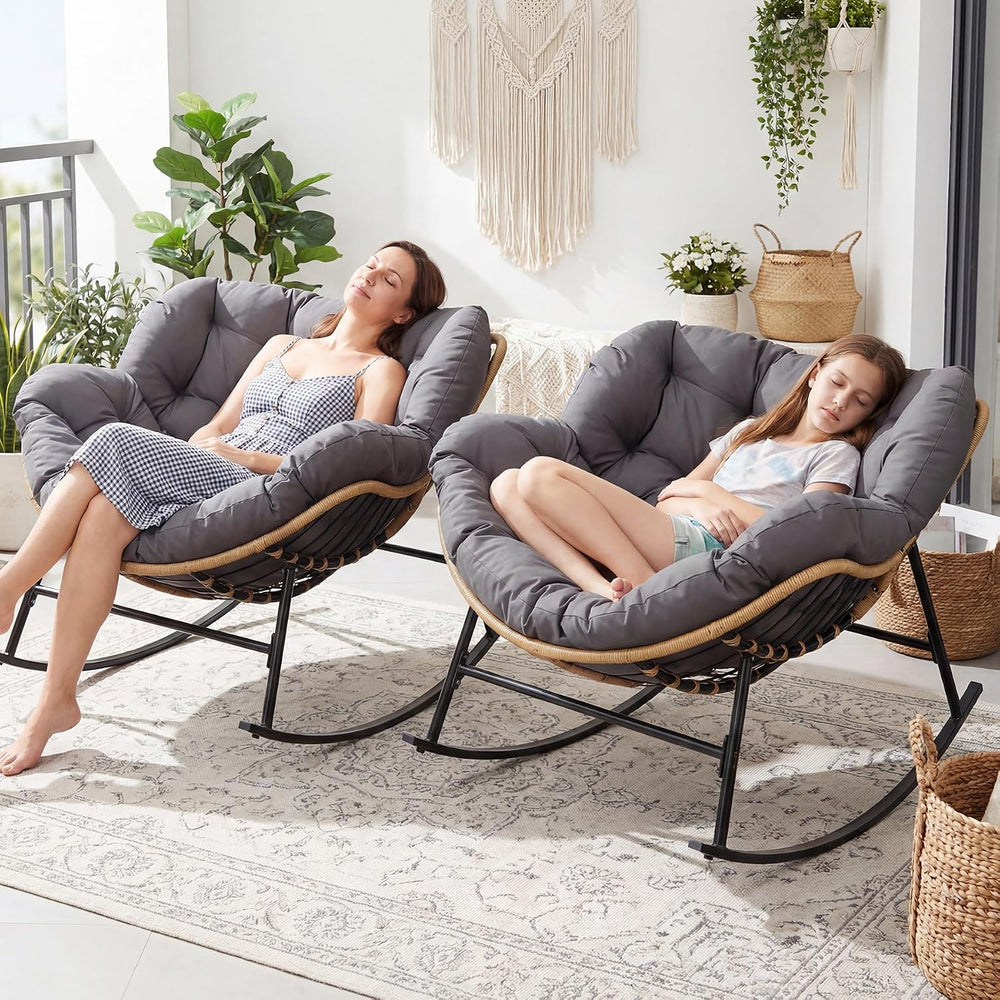RADIATA 2 PCS Indoor Outdoor Papasan Rocking Chair, Oversized Lounge Chair