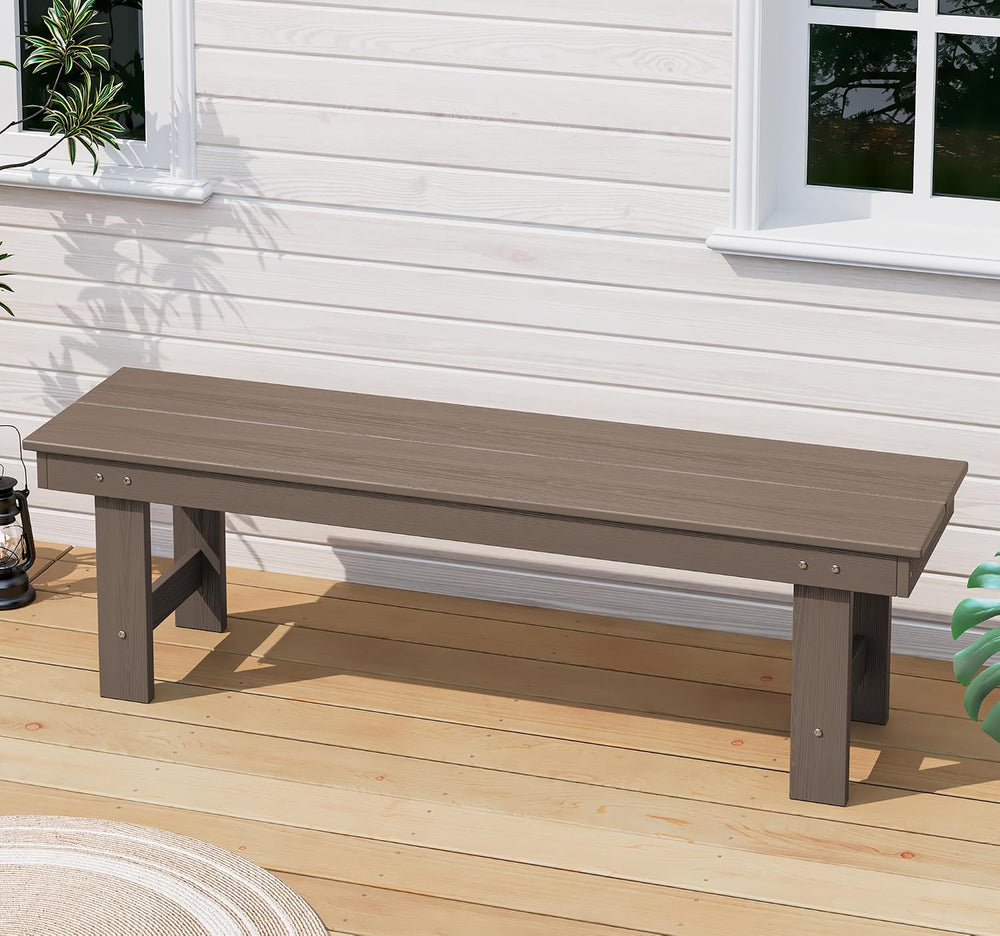 SERWALL 2-Person Backless Outdoor Bench 56 Inches, Coffee, 2 Pack