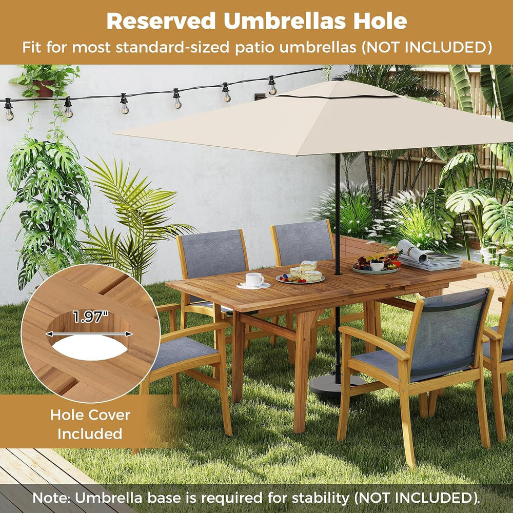 Tangkula 55"-71" Acacia Wood Extendable Patio Dining Table for 6-8 ...