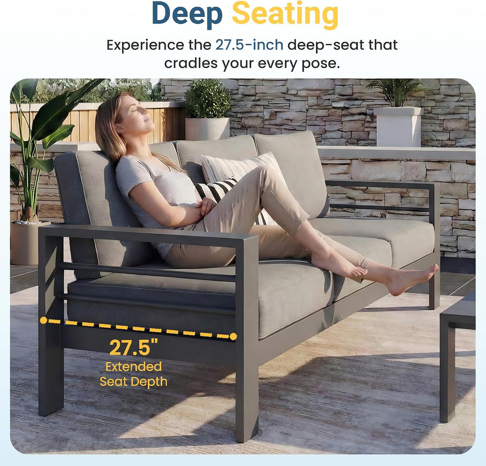 Wisteria Lane Aluminum Outdoor Sofa, 2 Pieces Patio Couch All-Weather Rust-Pr...