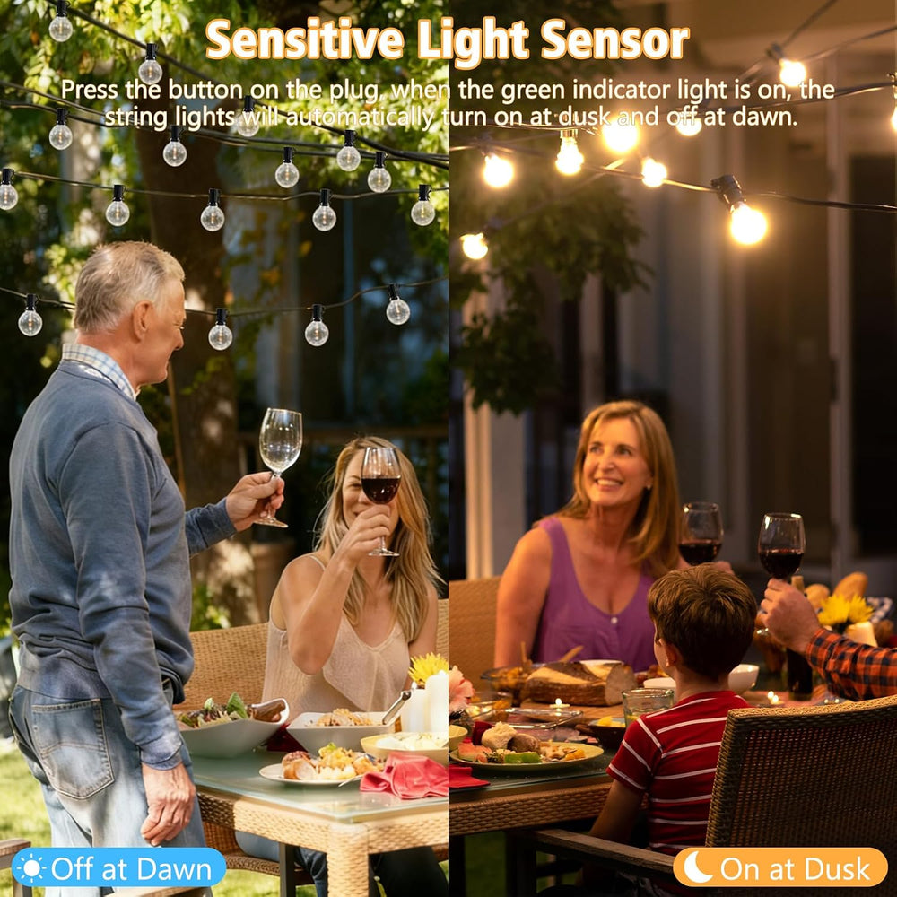 G40 LED Outdoor String Lights, 100FT LED Patio Lights with Light Sensor Timer...