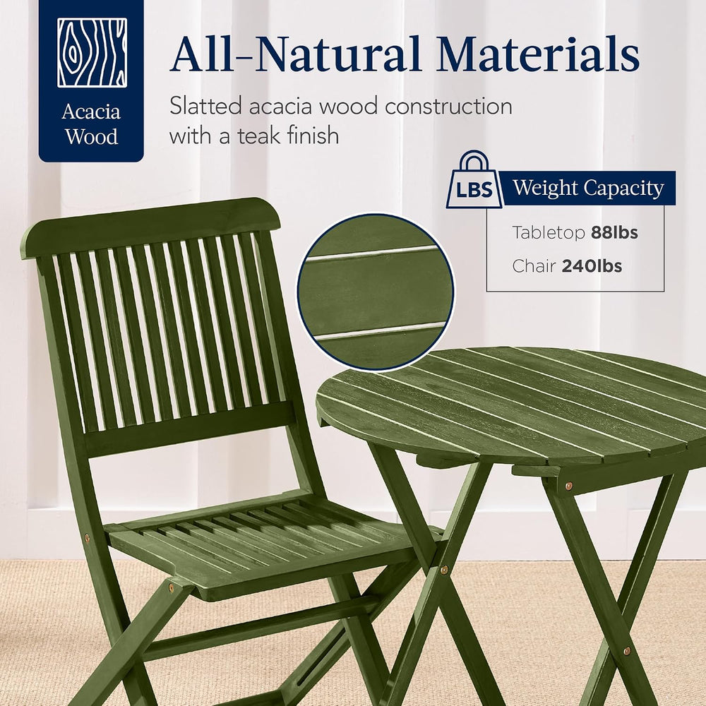 Best Choice Products 3-Piece Acacia Wood Bistro Set, Folding Patio Furniture ...