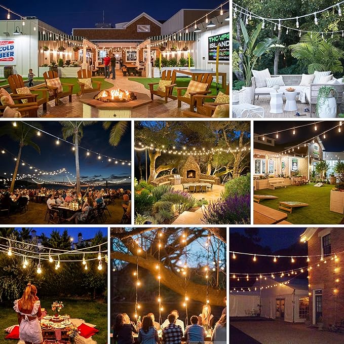 96FT(48×2) Outdoor String Lights, Commercial Grade Heavy Duty White Wire Pati...